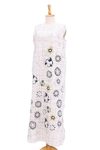 Alternate image for Batik Cotton Floral-Motif Maxi Dress Tender Growth