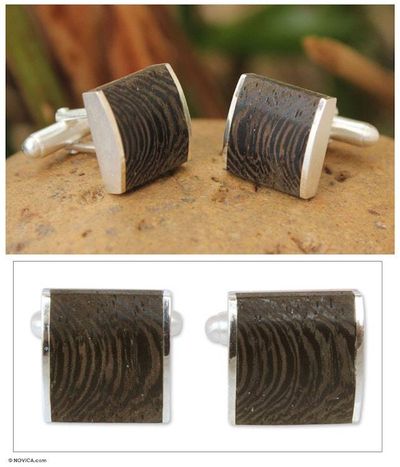 Primary image for Handcrafted Modern Sterling Silver Wood Cufflinks Majestic Nature
