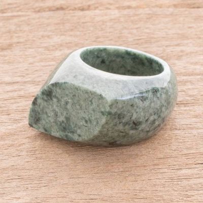 Primary image for Natural Green Jade Signet Ring Crafted in Guatemala Green Eye