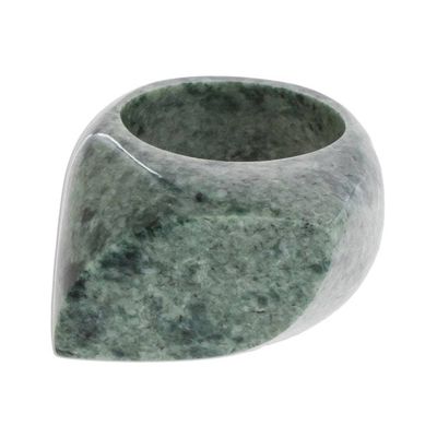 Alternate image for Natural Green Jade Signet Ring Crafted in Guatemala Green Eye