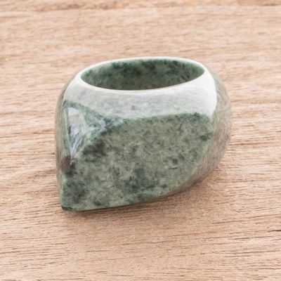 Alternate image for Natural Green Jade Signet Ring Crafted in Guatemala Green Eye
