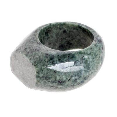 Alternate image for Natural Green Jade Signet Ring Crafted in Guatemala Green Eye