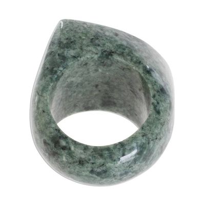 Alternate image for Natural Green Jade Signet Ring Crafted in Guatemala Green Eye