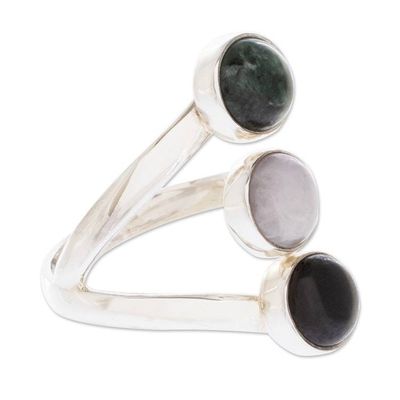 Alternate image for Handmade Sterling Silver Jade Wrap Ring Peace Love and Harmony