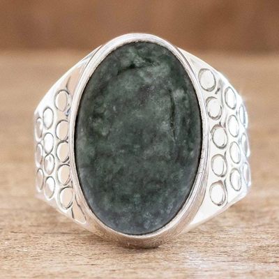 Primary image for Mens Modern Sterling Silver Single Stone Jade Ring Verdant Night