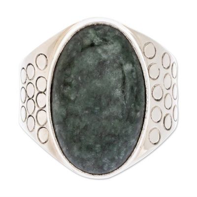 Alternate image for Mens Modern Sterling Silver Single Stone Jade Ring Verdant Night