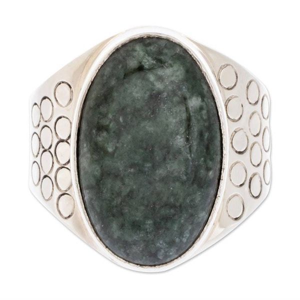 Alternate image for Mens Modern Sterling Silver Single Stone Jade Ring Verdant Night