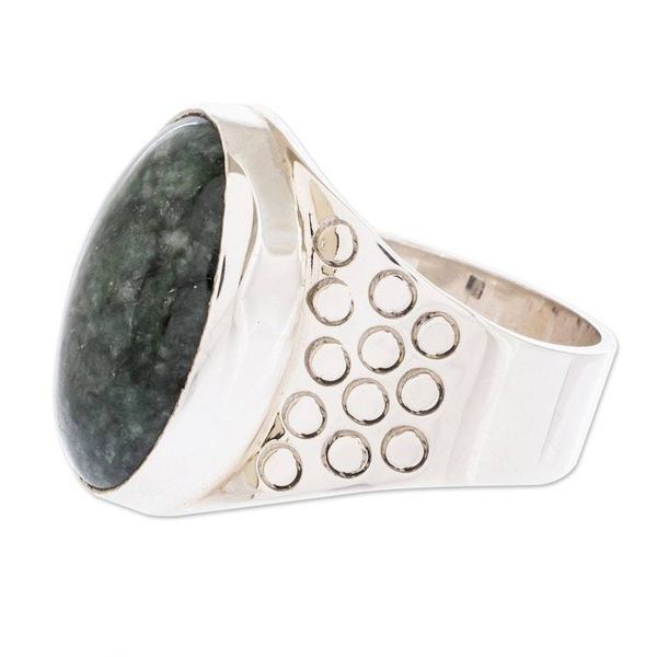 Alternate image for Mens Modern Sterling Silver Single Stone Jade Ring Verdant Night