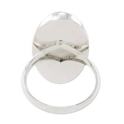 Alternate image for Handcrafted Minimalist Black Jade and Silver Cocktail Ring Black Tonalities