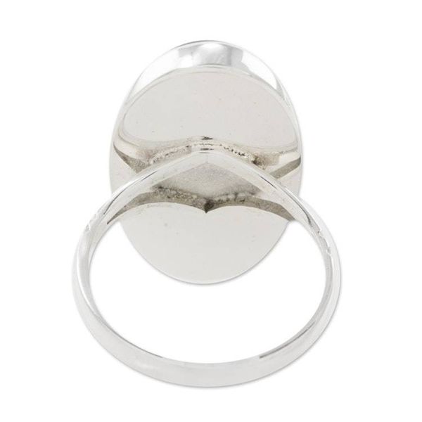 Alternate image for Handcrafted Minimalist Black Jade and Silver Cocktail Ring Black Tonalities