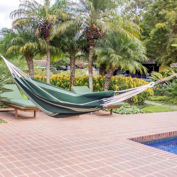 Alternate image for Handwoven Striped Single Guatemalan Hammock Laurel Green