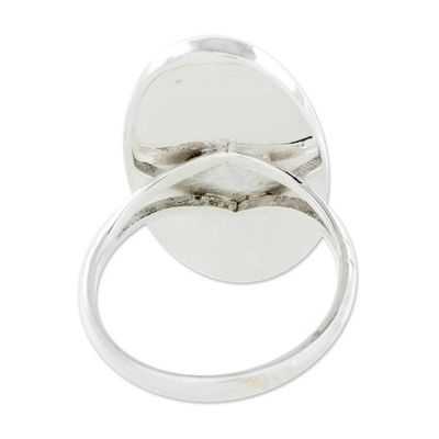Alternate image for Handcrafted Minimalist Light Green Jade and Silver Ring Pale Green Tonalities