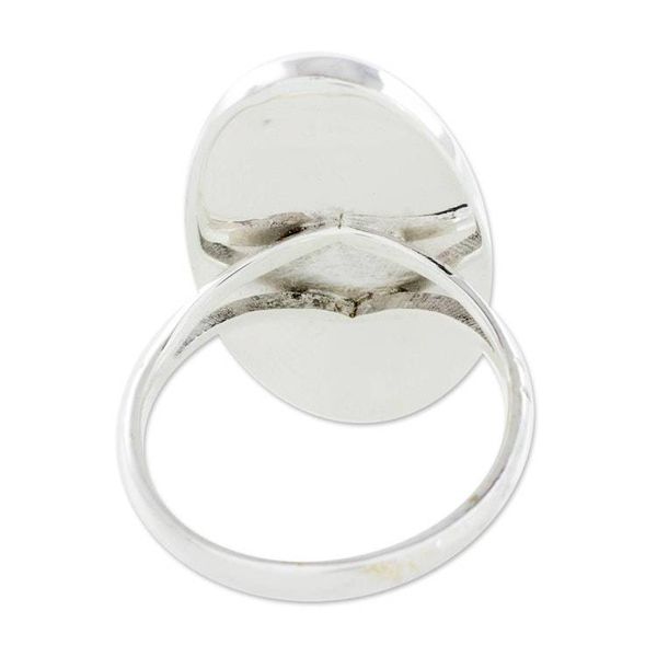 Alternate image for Handcrafted Minimalist Light Green Jade and Silver Ring Pale Green Tonalities