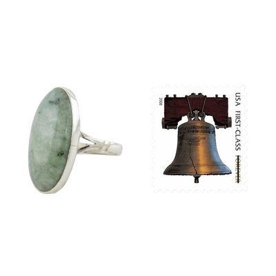 Alternate image for Handcrafted Minimalist Light Green Jade and Silver Ring Pale Green Tonalities