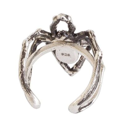 Alternate image for Silver Spider Cocktail Ring Pearl and Red Cubic Zirconia Arachnids Red Heart