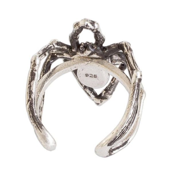 Alternate image for Silver Spider Cocktail Ring Pearl and Red Cubic Zirconia Arachnids Red Heart