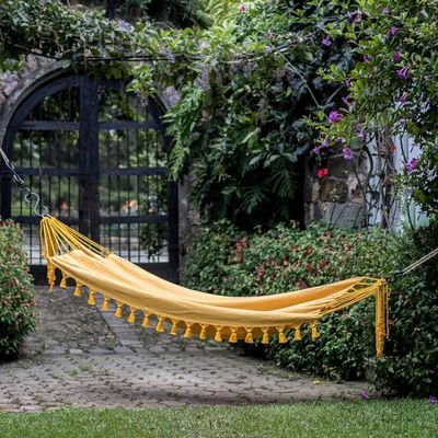 Alternate image for Goldenrod Yellow Cotton Hammock with Tassels Single Golden Autumn