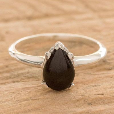 Primary image for Sterling Silver Solitaire Ring with Black Guatemalan Jade Jade Teardrop in Black
