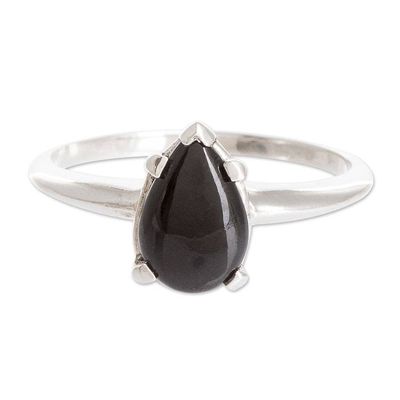 Alternate image for Sterling Silver Solitaire Ring with Black Guatemalan Jade Jade Teardrop in Black