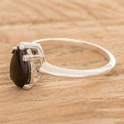 Alternate image for Sterling Silver Solitaire Ring with Black Guatemalan Jade Jade Teardrop in Black