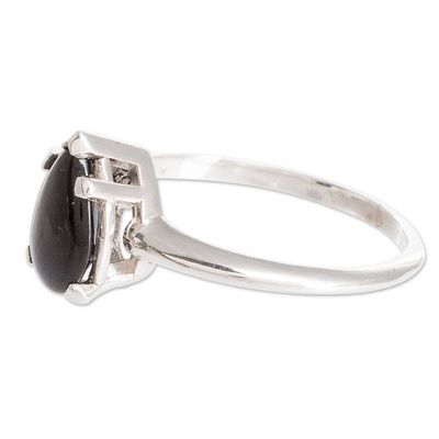 Alternate image for Sterling Silver Solitaire Ring with Black Guatemalan Jade Jade Teardrop in Black