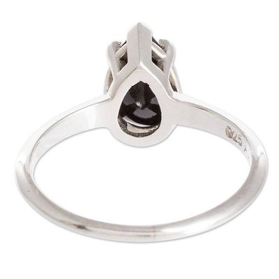 Alternate image for Sterling Silver Solitaire Ring with Black Guatemalan Jade Jade Teardrop in Black