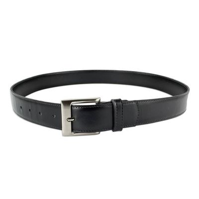 Alternate image for Mens Simple Black Leather Belt Subtle Elegance in Black