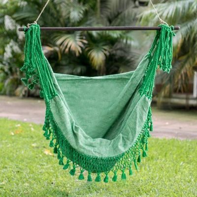 Alternate image for Green Hand Crafted Cotton Hammock Swing from Guatemala Take Me to the Forest