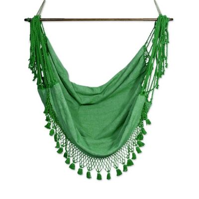 Alternate image for Green Hand Crafted Cotton Hammock Swing from Guatemala Take Me to the Forest