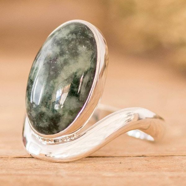 Alternate image for Dark Green Jade on Sterling Silver Artisan Crafted Ring Secret of the Earth