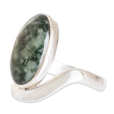 Alternate image for Dark Green Jade on Sterling Silver Artisan Crafted Ring Secret of the Earth