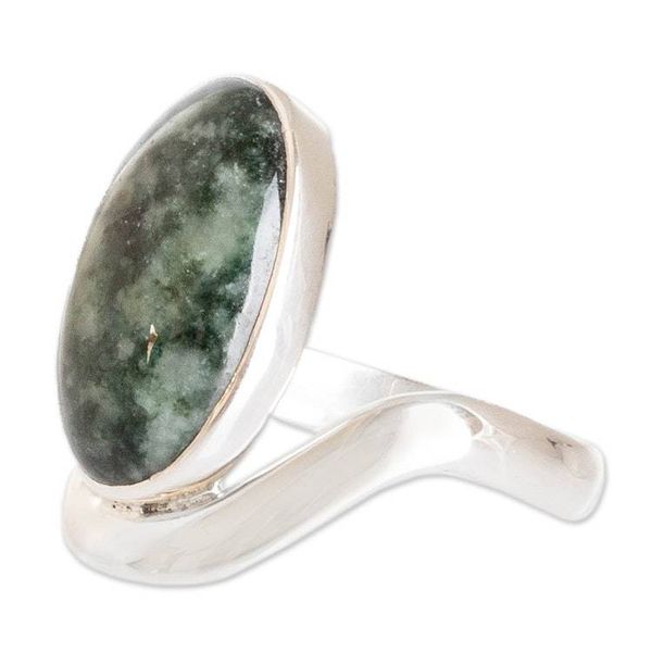 Alternate image for Dark Green Jade on Sterling Silver Artisan Crafted Ring Secret of the Earth