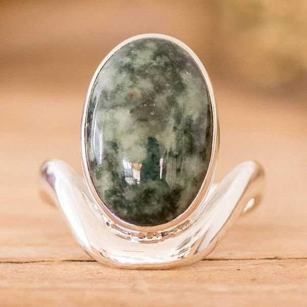 Alternate image for Dark Green Jade on Sterling Silver Artisan Crafted Ring Secret of the Earth