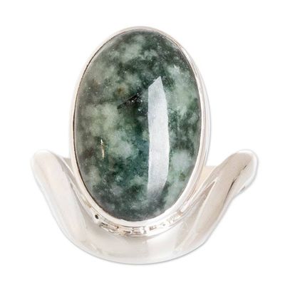 Alternate image for Dark Green Jade on Sterling Silver Artisan Crafted Ring Secret of the Earth