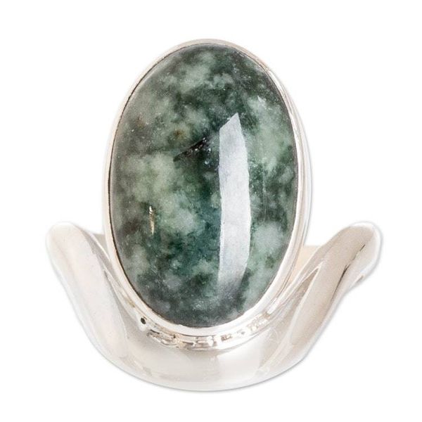 Alternate image for Dark Green Jade on Sterling Silver Artisan Crafted Ring Secret of the Earth