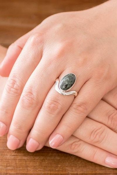Alternate image for Dark Green Jade on Sterling Silver Artisan Crafted Ring Secret of the Earth