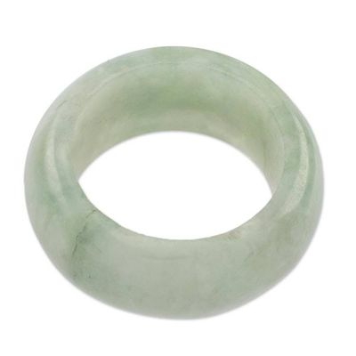 Alternate image for Artisan Crafted 10 mm Wide Band Ring of Guatemalan Jade Pale Green Halo