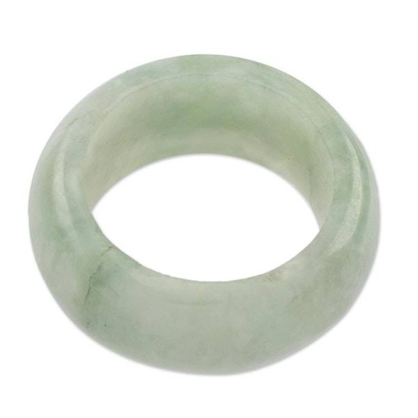 Alternate image for Artisan Crafted 10 mm Wide Band Ring of Guatemalan Jade Pale Green Halo
