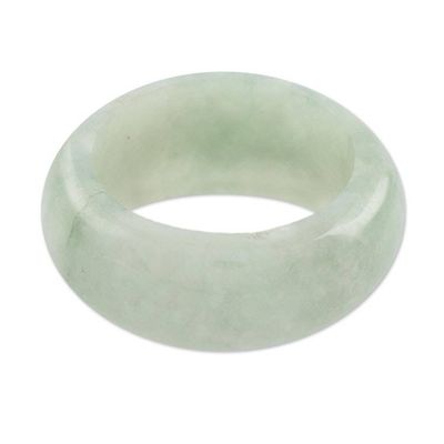 Alternate image for Artisan Crafted 10 mm Wide Band Ring of Guatemalan Jade Pale Green Halo