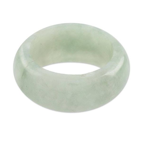 Alternate image for Artisan Crafted 10 mm Wide Band Ring of Guatemalan Jade Pale Green Halo