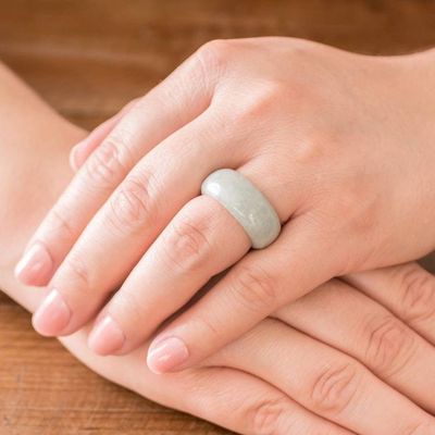 Alternate image for Artisan Crafted 10 mm Wide Band Ring of Guatemalan Jade Pale Green Halo