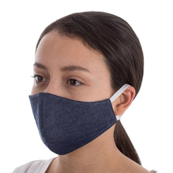 Alternate image for Dark Blue Cotton Denim Three-Layer Face Masks Large Pair Blue Denim Style
