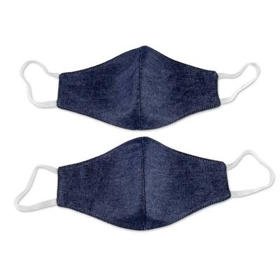 Alternate image for Dark Blue Cotton Denim Three-Layer Face Masks Large Pair Blue Denim Style