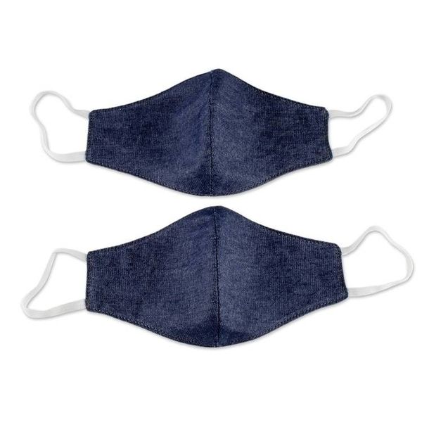 Alternate image for Dark Blue Cotton Denim Three-Layer Face Masks Large Pair Blue Denim Style