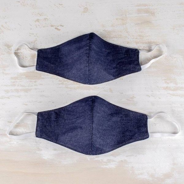 Alternate image for Dark Blue Cotton Denim Three-Layer Face Masks Large Pair Blue Denim Style