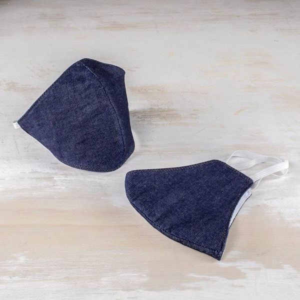 Alternate image for Dark Blue Cotton Denim Three-Layer Face Masks Large Pair Blue Denim Style