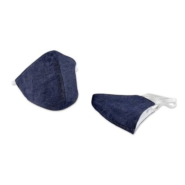 Alternate image for Dark Blue Cotton Denim Three-Layer Face Masks Large Pair Blue Denim Style