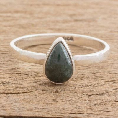 Main image for Dark Green Drop-Shaped Jade Single Stone Ring from Guatemala Dark Green Ancient Drop