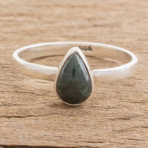 Alternate image for Dark Green Drop-Shaped Jade Single Stone Ring from Guatemala Dark Green Ancient Drop