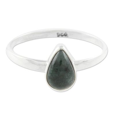 Alternate image for Dark Green Drop-Shaped Jade Single Stone Ring from Guatemala Dark Green Ancient Drop